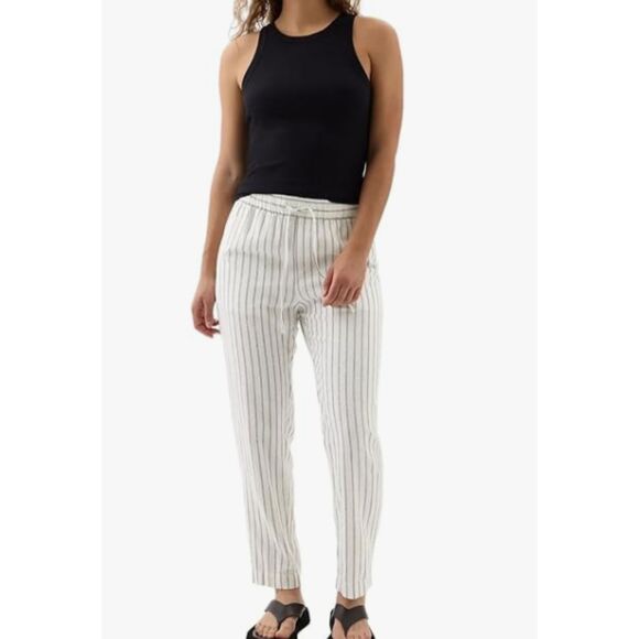 Gap Womens Easy Pant Size Large Linen Elastic-waist Off White Stripe Lounge - Picture 1 of 16